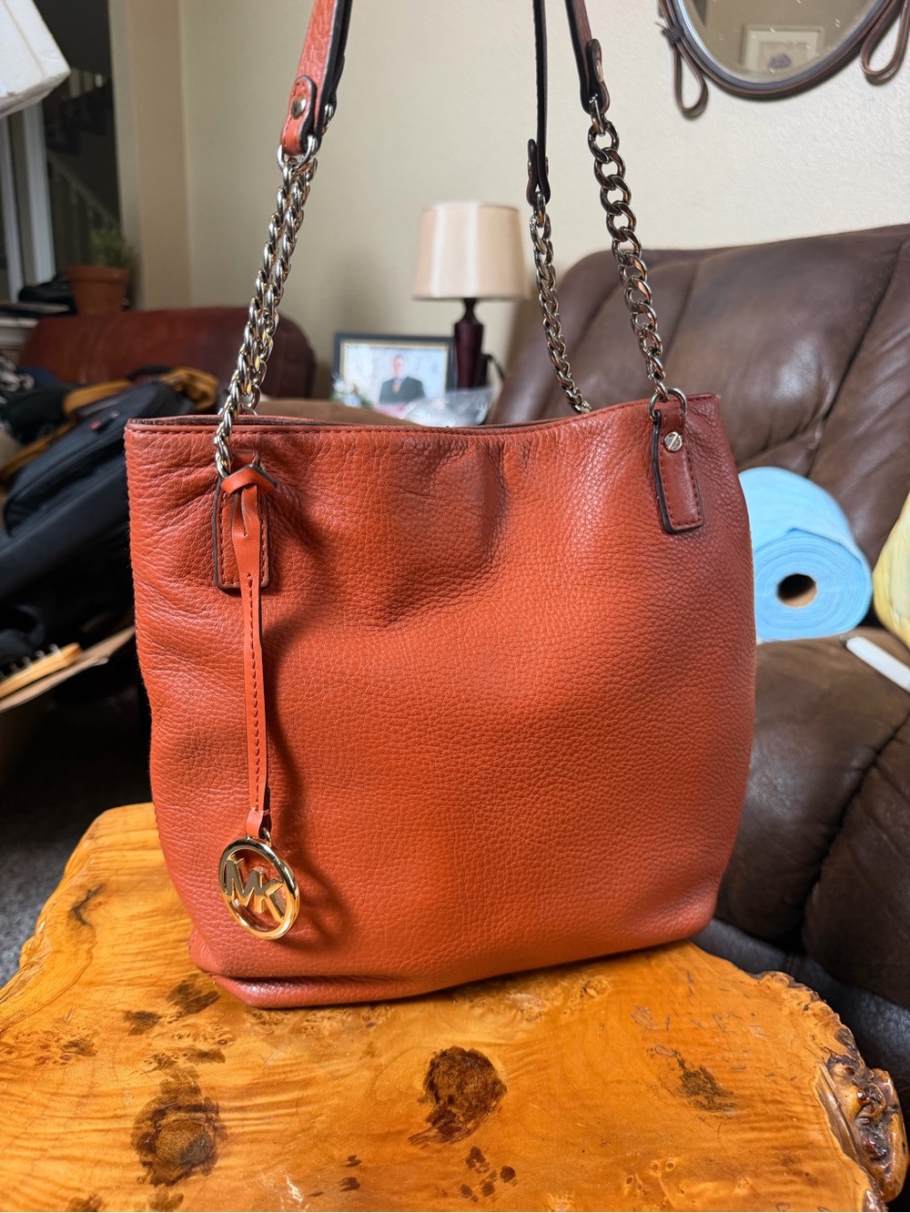 Michael Kors Fulton Medium Shoulder Tote Bag - Pebbled Leather - Mandarin Orange